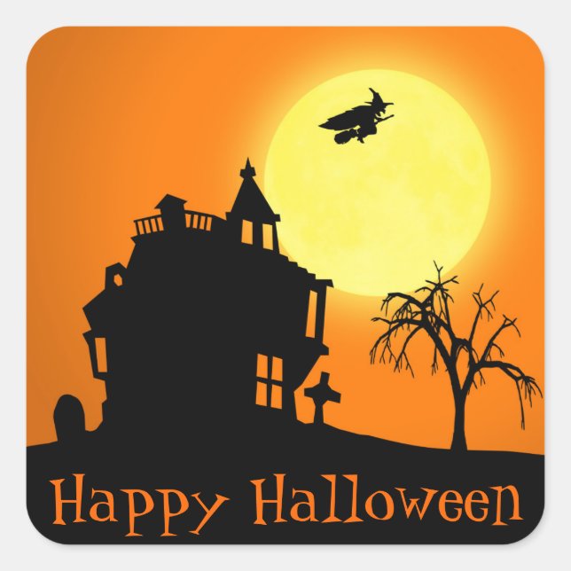 Fröhliche Halloween-Silhouette Landschaft Quadratischer Aufkleber (Vorderseite)