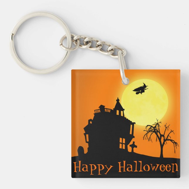 Fröhliche Halloween-Silhouette Landschaft Schlüsselanhänger (Vorderseite)