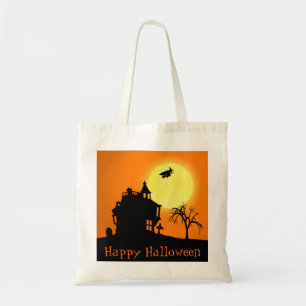Fröhliche Halloween-Silhouette Landschaft Tragetasche