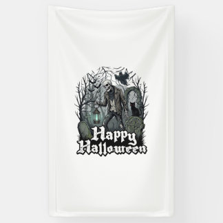 Fröhliche Halloween-Skelett-Laterne Schwarze Katze Banner