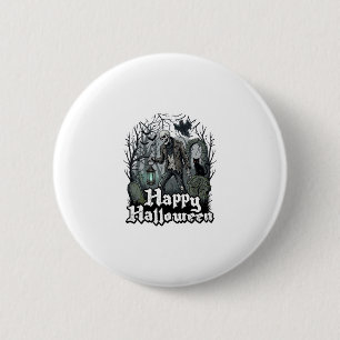 Fröhliche Halloween-Skelett-Laterne Schwarze Katze Button