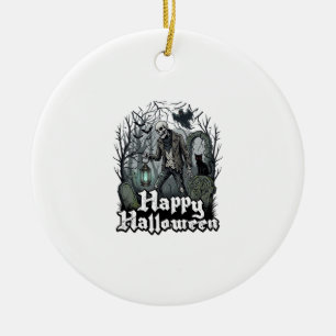Fröhliche Halloween-Skelett-Laterne Schwarze Katze Keramik Ornament