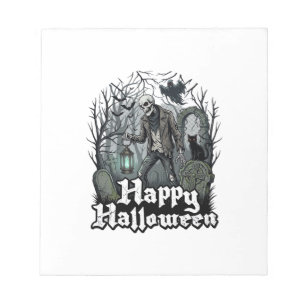 Fröhliche Halloween-Skelett-Laterne Schwarze Katze Notizblock