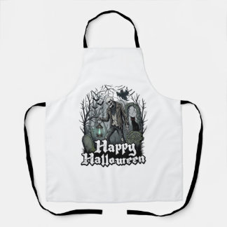 Fröhliche Halloween-Skelett-Laterne Schwarze Katze Schürze