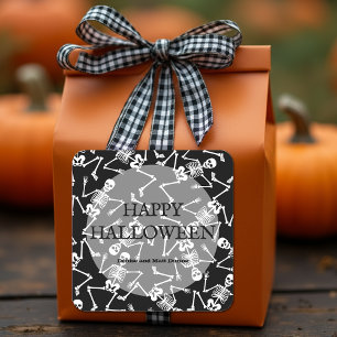 Fröhliche Halloween tanzende Skelette Quadratischer Aufkleber