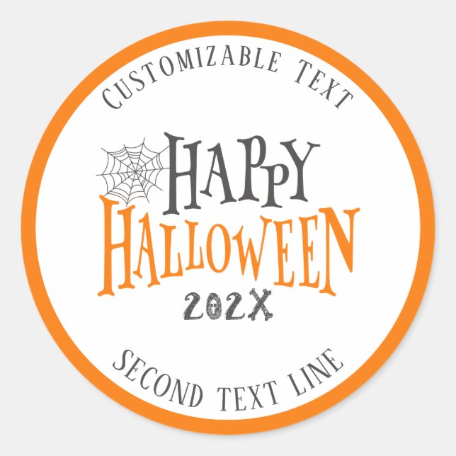 Fröhliche Halloween-Typografie mit Spinnennetz Runder Aufkleber (Vorderseite)