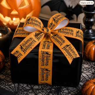 Fröhliche Halloween-Typografie Orange & Schwarz Satinband