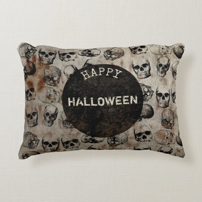 Fröhliche Halloween-Vintage Schädel Dekokissen (Vorderseite)