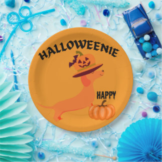 Fröhliche Halloweenie Harley Pappteller