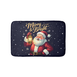 Fröhliche, helle Illustration von Santa Claus mit Badematte