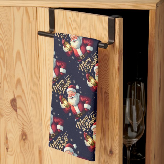 Fröhliche, helle Illustration von Santa mit Latern Geschirrtuch (Drittel gefaltet)