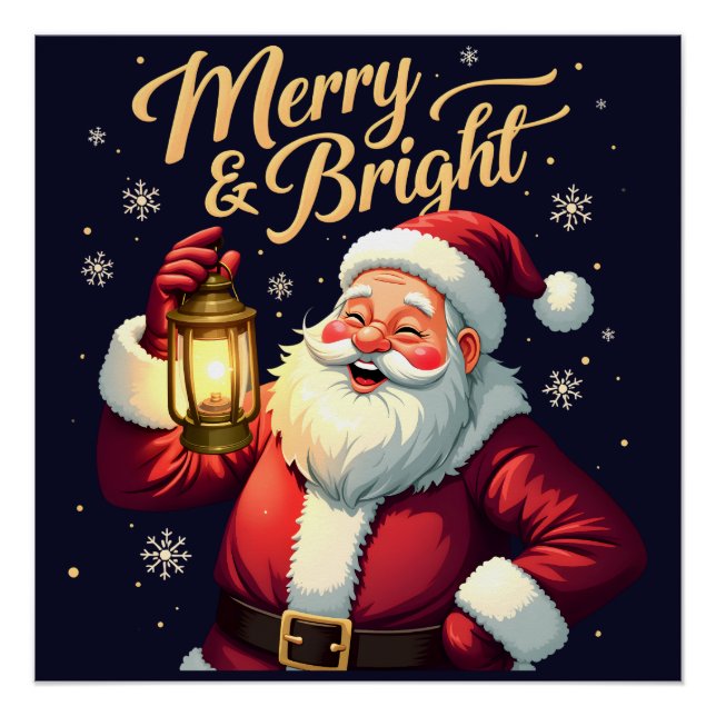 Fröhliche, helle Illustration von Santa mit Latern Poster (Vorderseite)