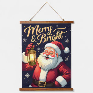 Fröhliche, helle Illustration von Santa mit Latern Wandteppich Mit Holzrahmen