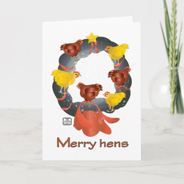 Fröhliche Hennen WeihnachtsKranz Karte (Vorderseite)