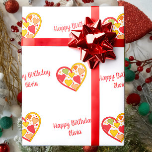 Fröhliche Herzen Benutzerdefinierter Text Geschenkpapier