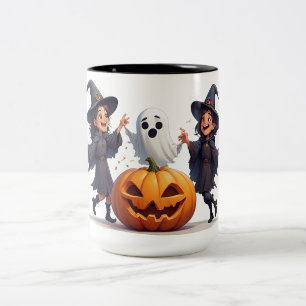 Fröhliche Hexen feiern Halloween Nacht ✨ Zweifarbige Tasse