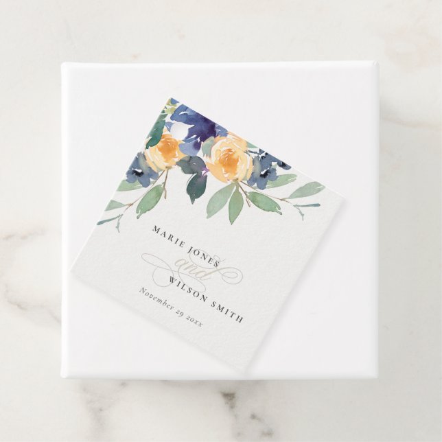 fröhliche Hochzeit von gelber blauer Wasserfarbe Geschenkanhänger (Beispiel)