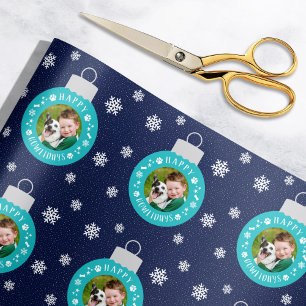 Fröhliche Howlidays Navy Individuelle Hunde-Foto Geschenkpapier