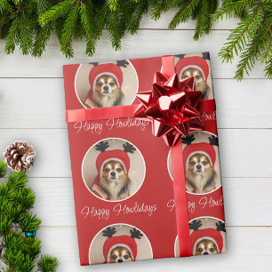 Fröhliche Howlidays Roter Hund Haustier Foto Geschenkpapier