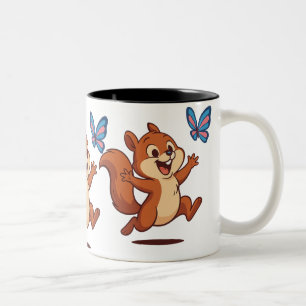 Fröhliche Jagd – Glückliches Eichhörnchen & Schmet Zweifarbige Tasse