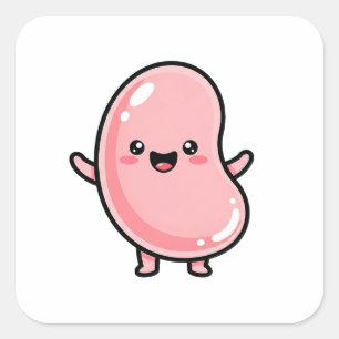 Fröhliche Jellybean – Süße Kawaii-Illustration Quadratischer Aufkleber