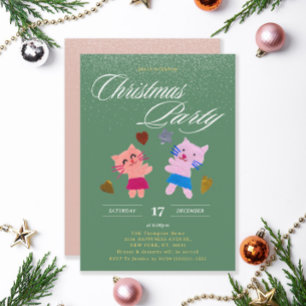 Fröhliche Katzen Moosgrüne Weihnachtsfeier Einladung