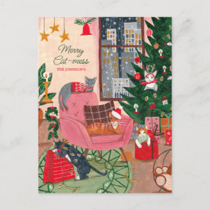 Fröhliche Katzen-Weihnachtskarte Feiertagspostkarte