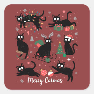 Fröhliche Katzenweihnachten Lustige Weihnachten Sc Quadratischer Aufkleber