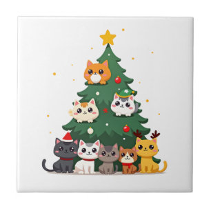 Fröhliche Katzenweihnachten Lustiger Weihnachtsbau Fliese