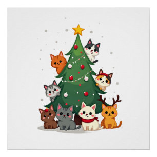 Fröhliche Katzenweihnachten Lustiger Weihnachtsbau Poster