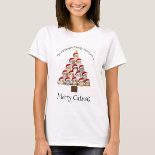 Fröhliche Katzenweihnachten Personalisiertes Famil T-Shirt