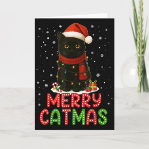 Fröhliche Katzenweihnachten Santa Hut Lustige schw Karte