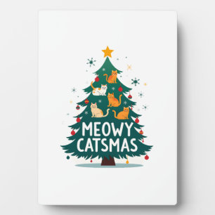 Fröhliche Katzenweihnachten Weihnachtsbaum Lustige Fotoplatte