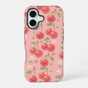 Fröhliche Kawaii Cherry Muster Illustration iPhone 16 Hülle