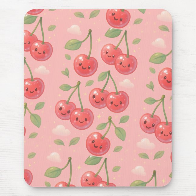 Fröhliche Kawaii Cherry Muster Illustration Mousepad (Vorne)