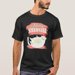 Fröhliche Kissmyass Böse Weihnachtskatze Mit Kaffe T-Shirt