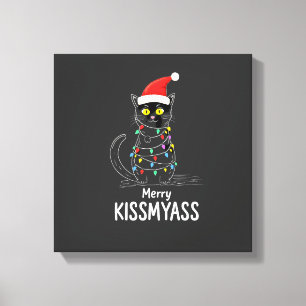Fröhliche Kissmyass Lustige Katze Weihnachtslichte Leinwanddruck