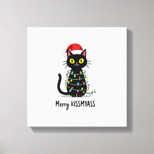 Fröhliche Kissmyass Lustige Katze Weihnachtslichte Leinwanddruck