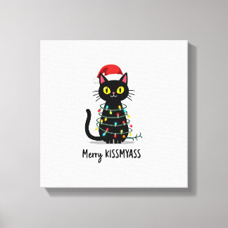 Fröhliche Kissmyass Lustige Katze Weihnachtslichte Leinwanddruck