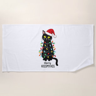 Fröhliche Kissmyass Lustige Katze Weihnachtslichte Strandtuch