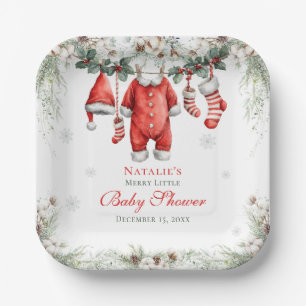 Fröhliche kleine Babyparty-Santa-Wäscheleine Pappteller