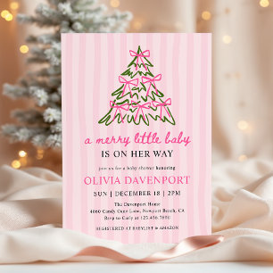 Fröhliche Kleine Rosa Schleife Weihnachten Mädchen Einladung