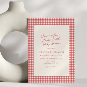 Fröhliche kleine Weihnachts-Rot-Gingham-Baby-Party Einladung