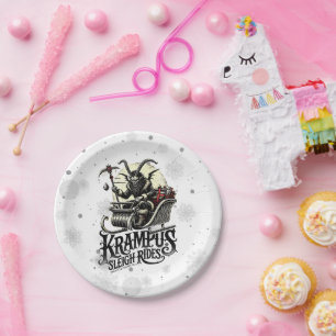 Fröhliche Krampus-Weihnachten Krampus-Schlittenfah Pappteller