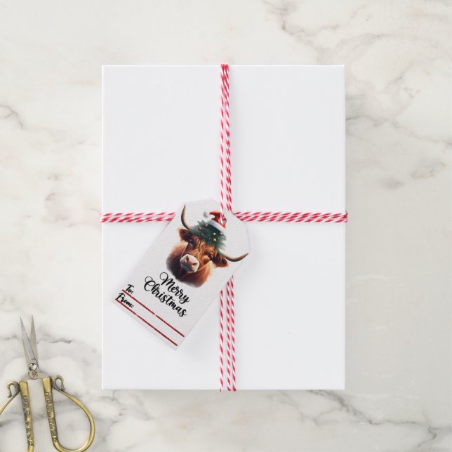 Fröhliche Kuh in Gläsern Weihnachtsmarke Geschenkanhänger (Mit Garn)