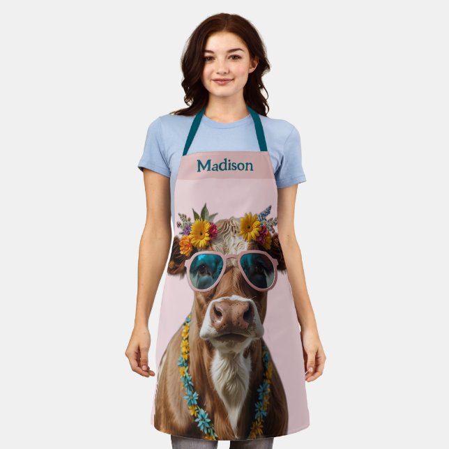 Fröhliche Kuh mit Sonnenbrille Schürze (Getragen)