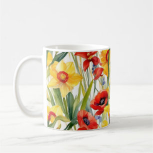 Fröhliche Kunst mit Mohn und Narzissen Kaffeetasse