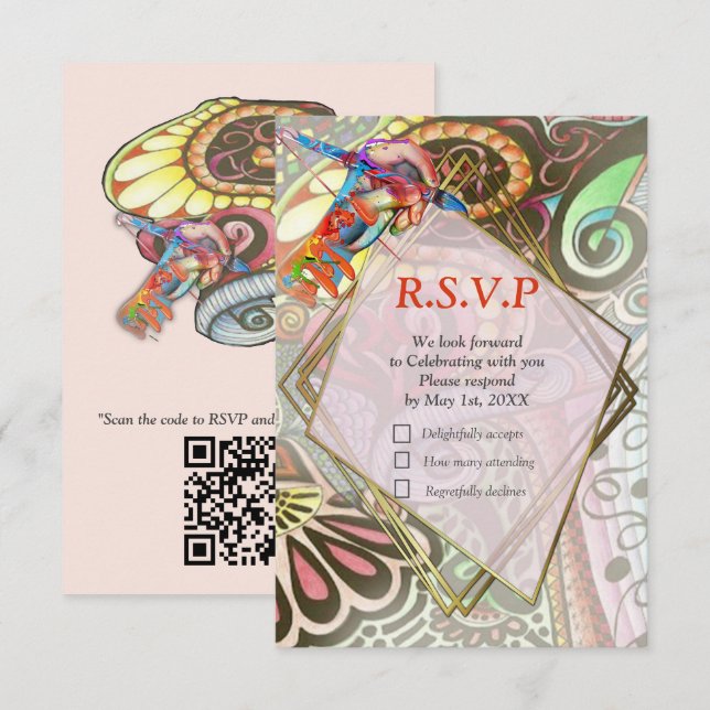 Fröhliche Künstlerische Party Doodle Creation RSVP Karte (Vorne/Hinten)