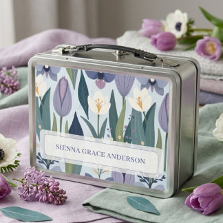 Fröhliche lebendige Frühlings-Tulpen-Blumen-Lilabl Metall Brotdose