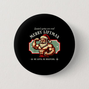 Fröhliche Liftmas Fitnessstudio Weihnachtsmann Lus Button